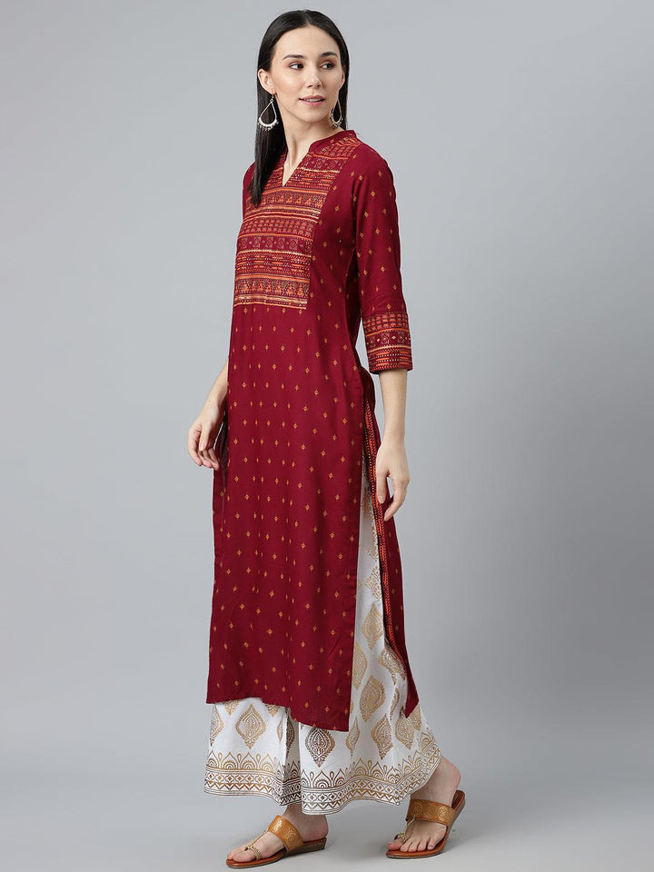 Maroon Printed Rayon Kurta