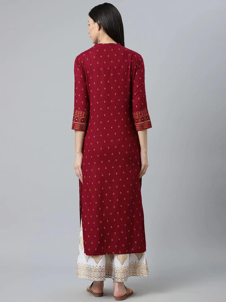 Maroon Printed Rayon Kurta