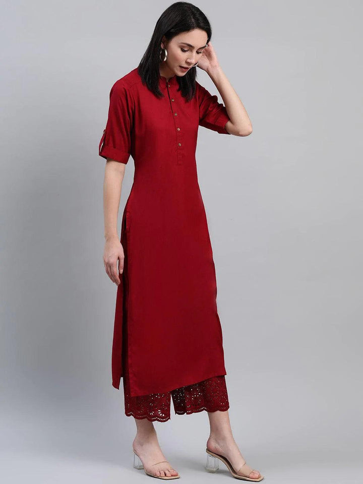 Maroon Solid Rayon Kurta