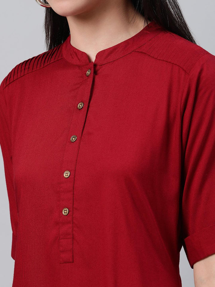 Maroon Solid Rayon Kurta