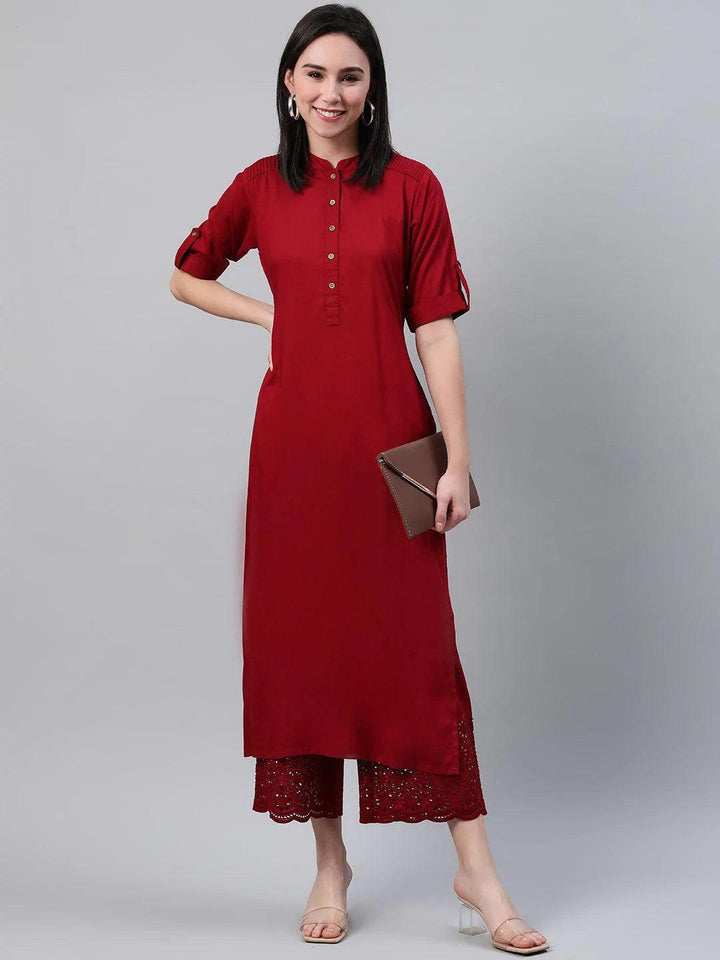 Maroon Solid Rayon Kurta