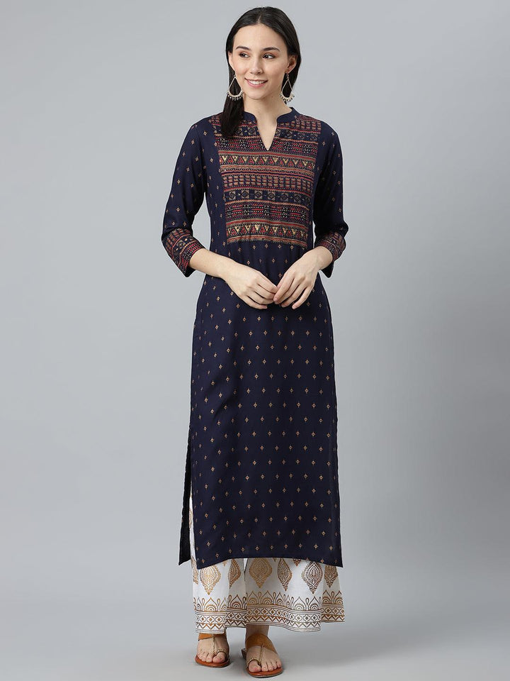 Blue Printed Rayon Kurta