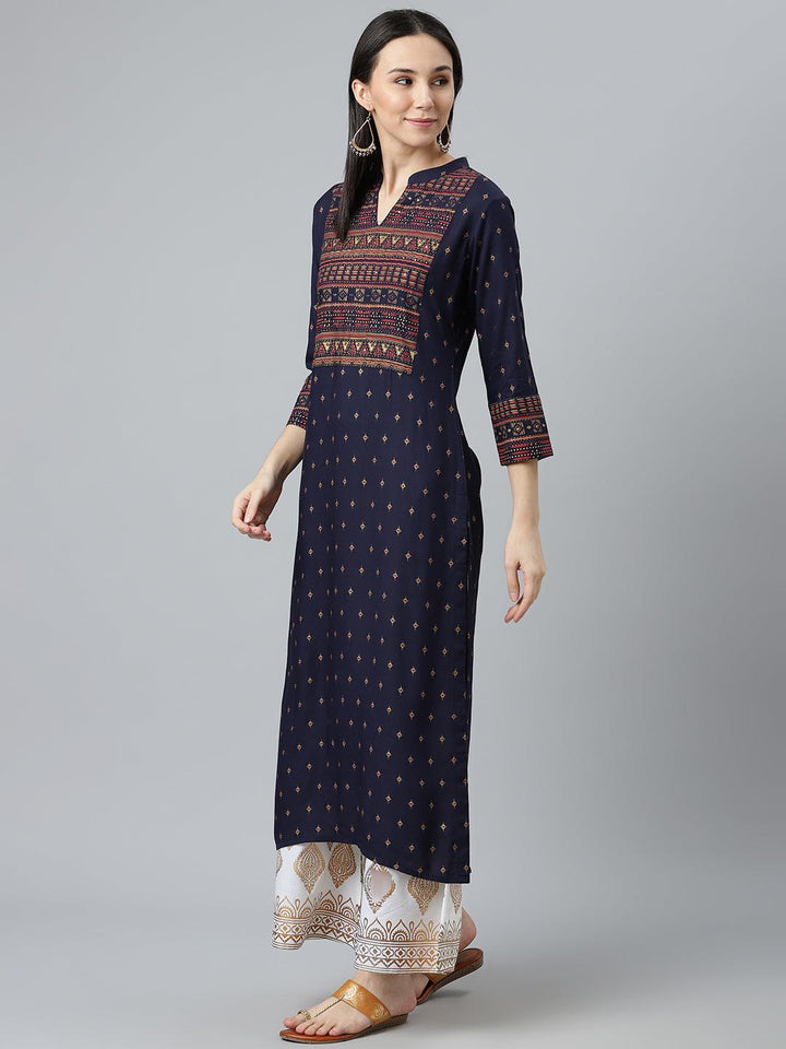 Blue Printed Rayon Kurta