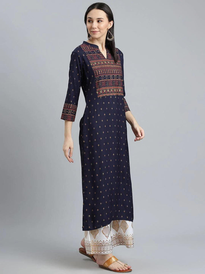 Blue Printed Rayon Kurta