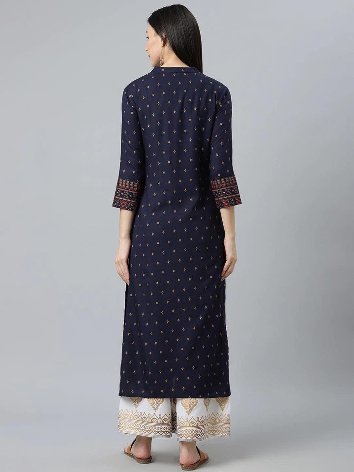 Blue Printed Rayon Kurta
