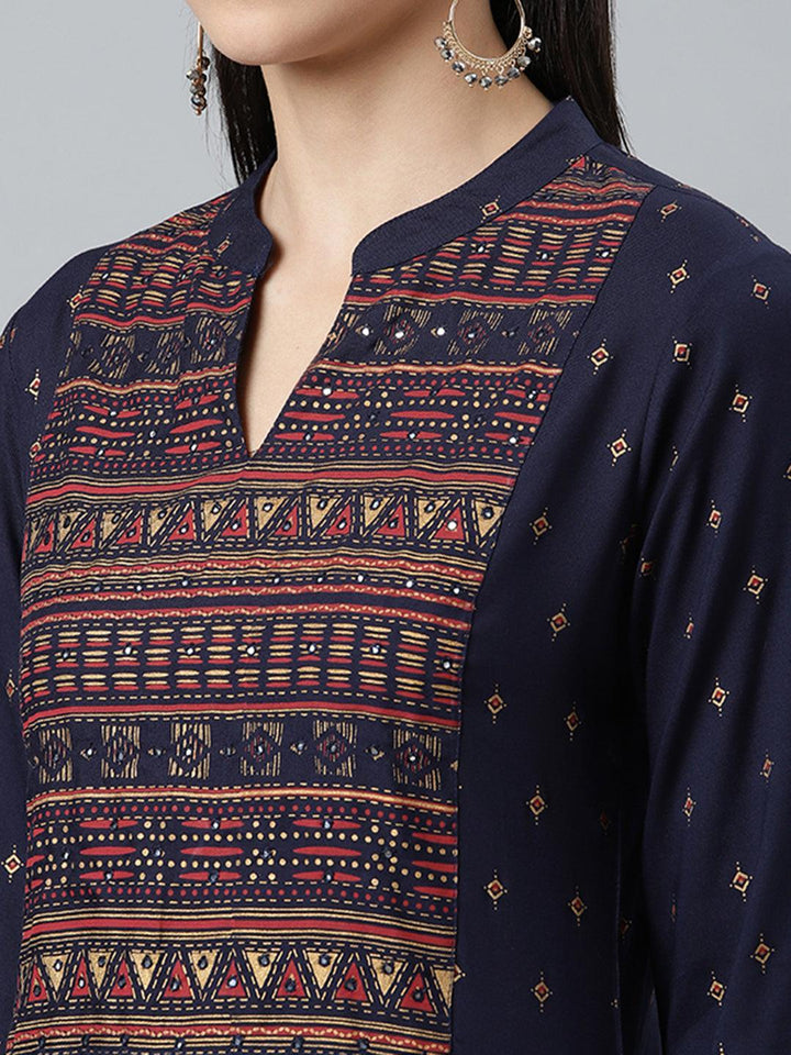 Blue Printed Rayon Kurta