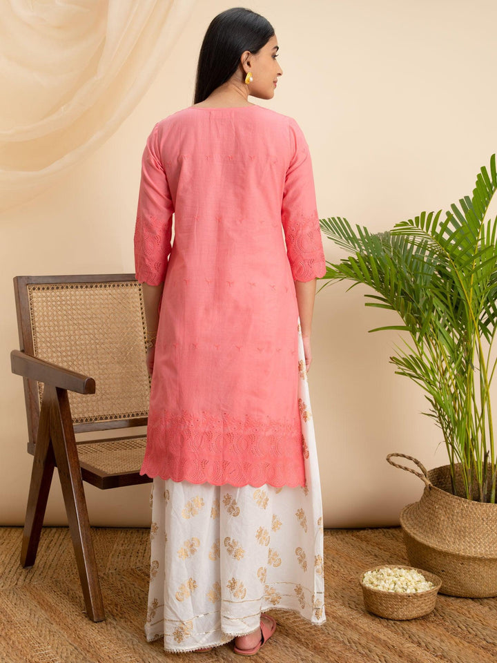 Pink Embroidered Cotton Kurta