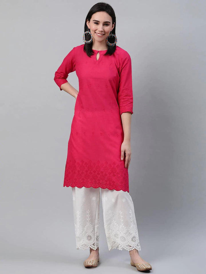 Pink Embroidered Cotton Kurta