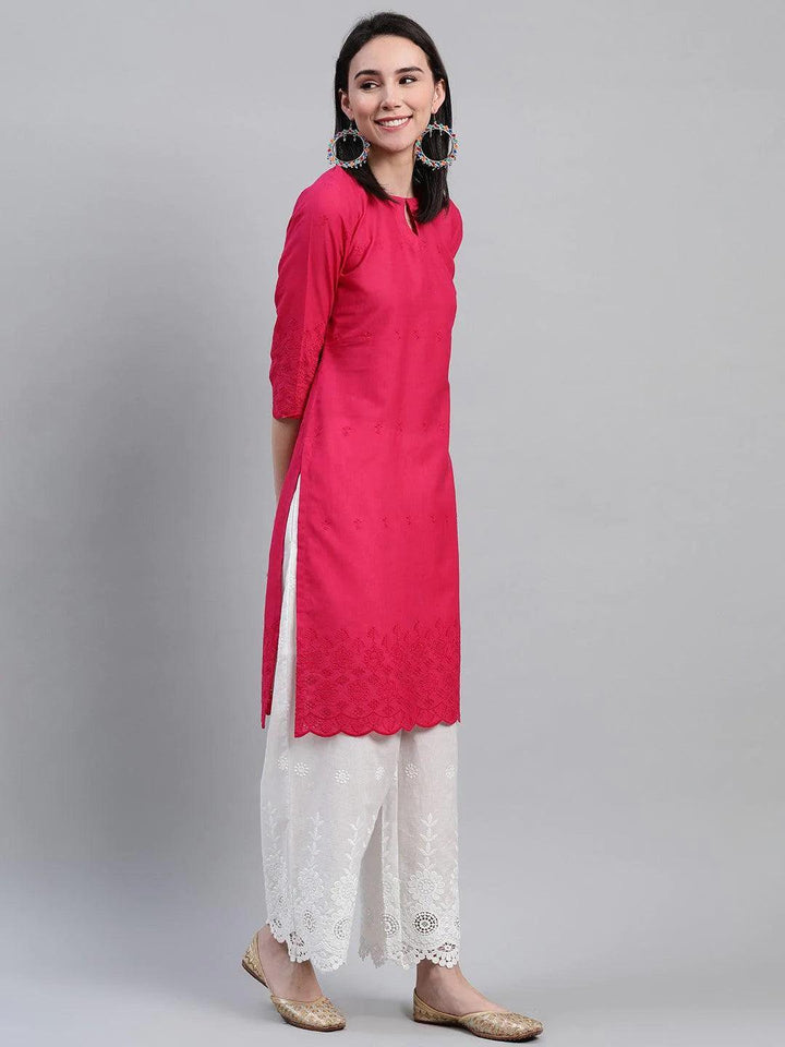 Pink Embroidered Cotton Kurta