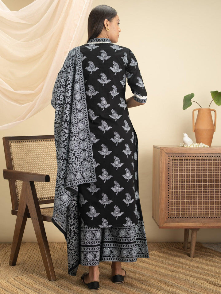 Black Printed Cotton Suit Set