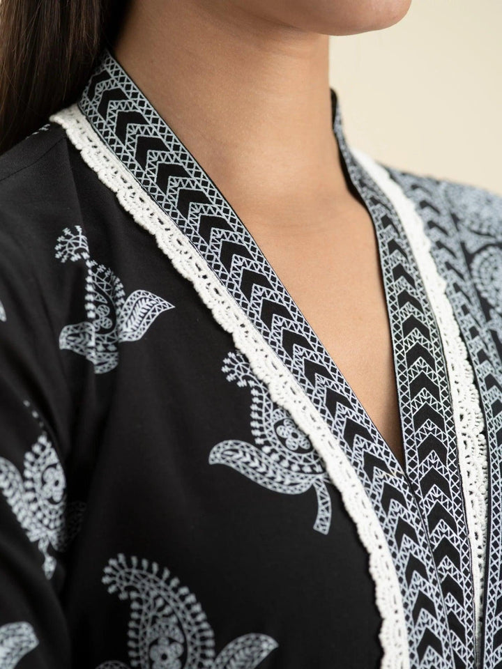 Black Printed Cotton Suit Set