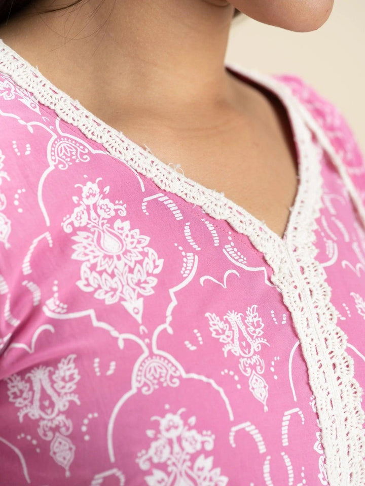 Pink Printed Cotton Suit Set