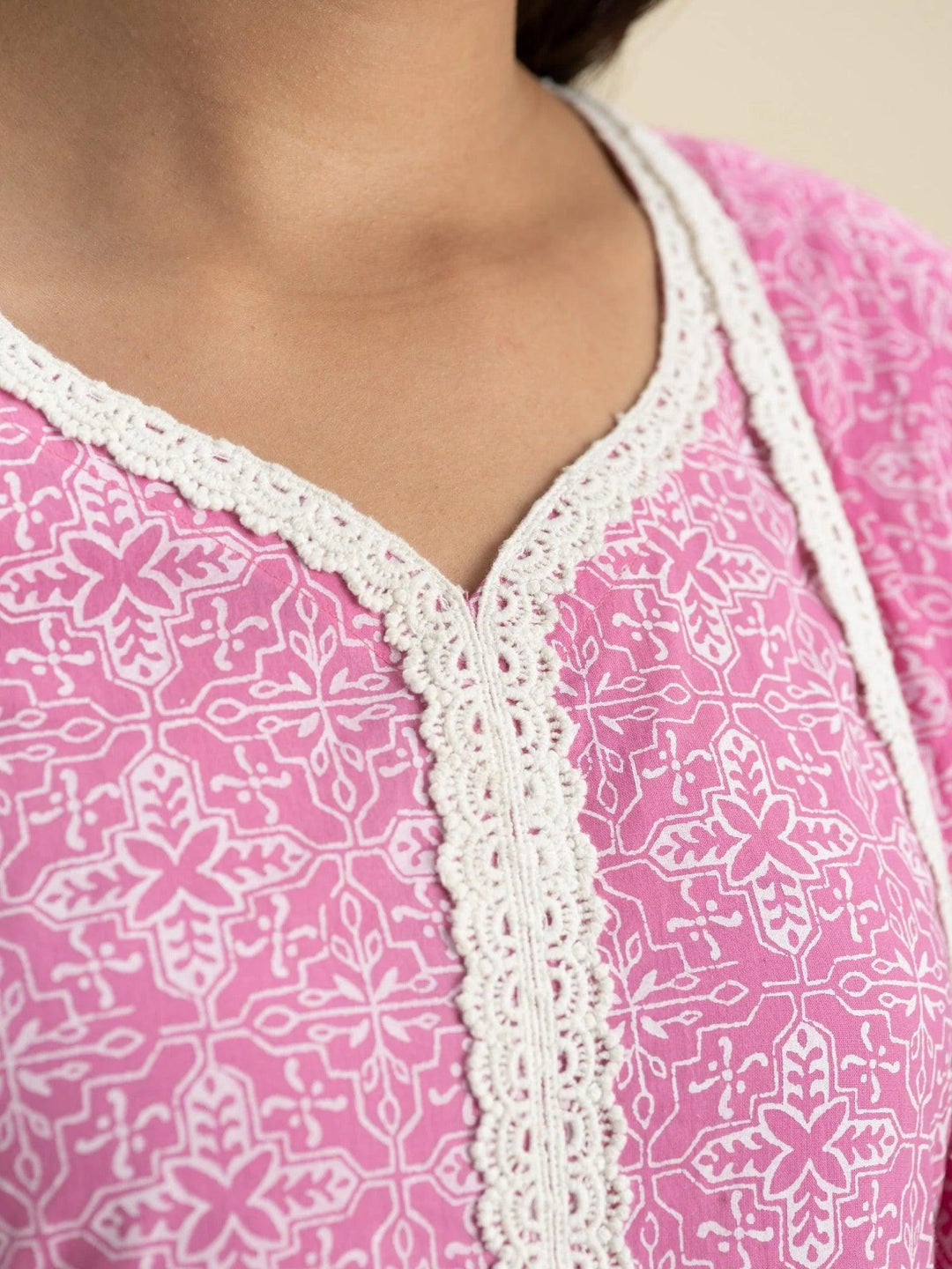 Pink Printed Cotton A-Line Suit Set - ShopLibas