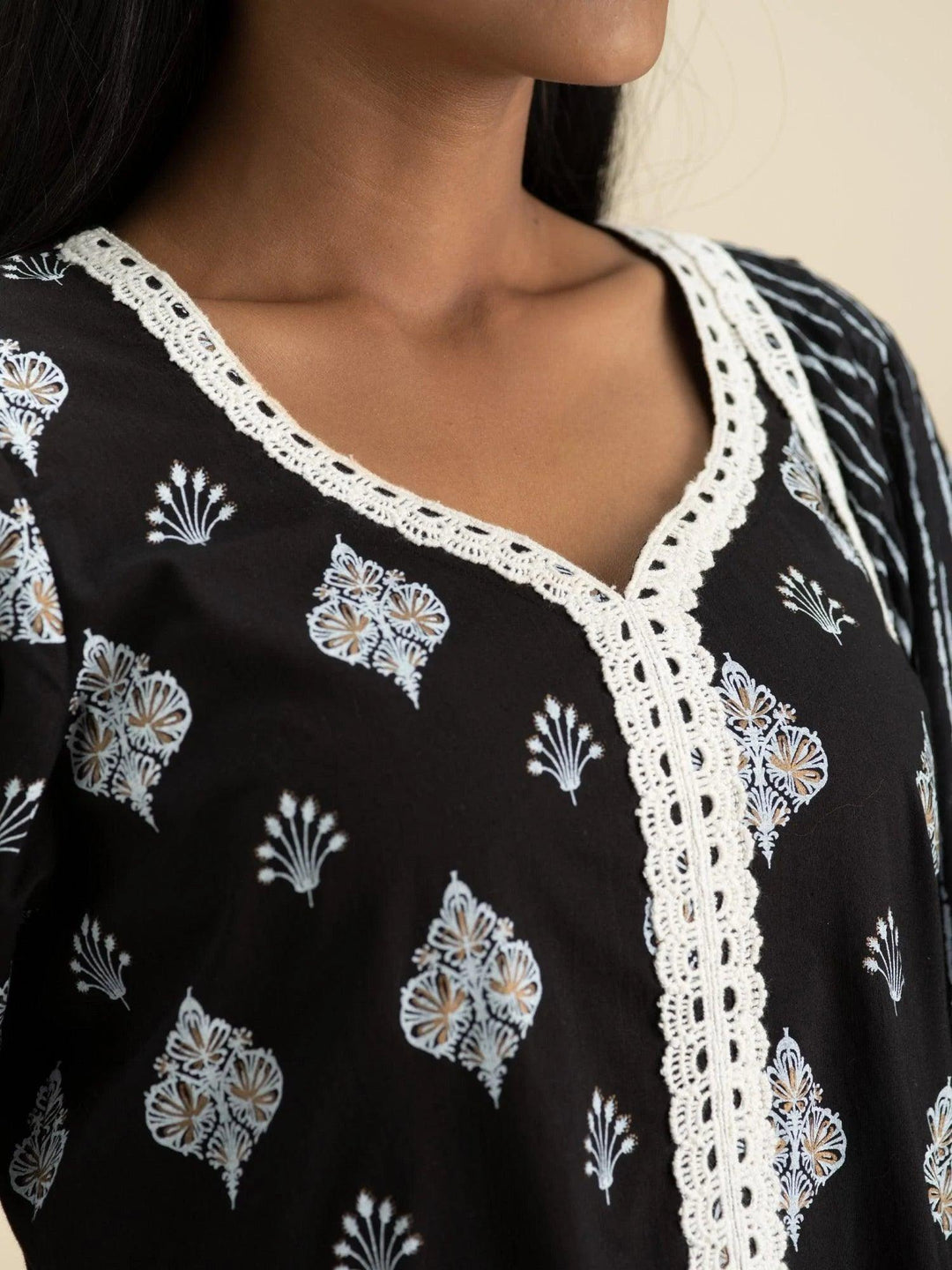 Black Printed Cotton Suit Set - ShopLibas