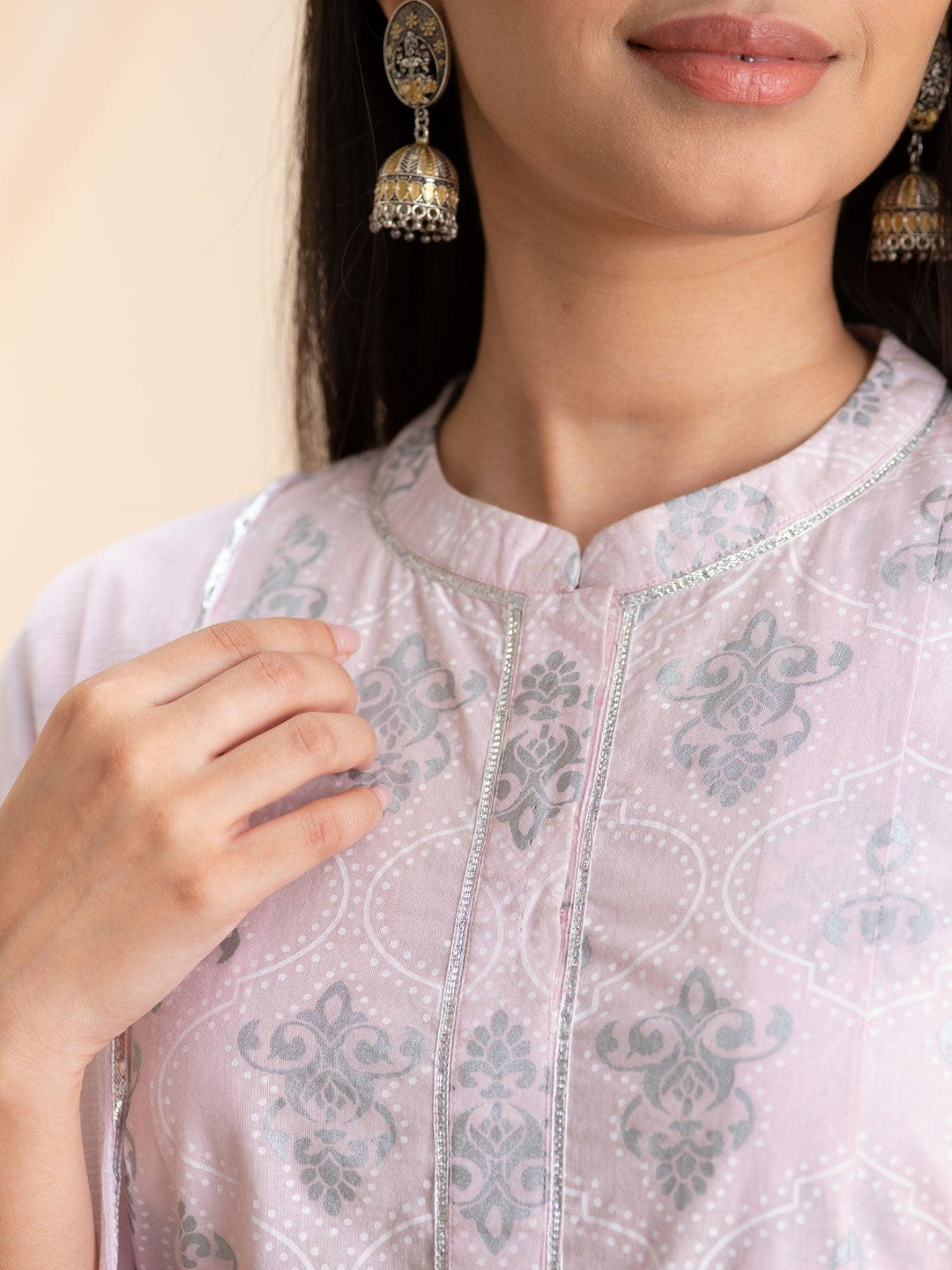 Pink Printed Cotton A-Line Suit Set - ShopLibas