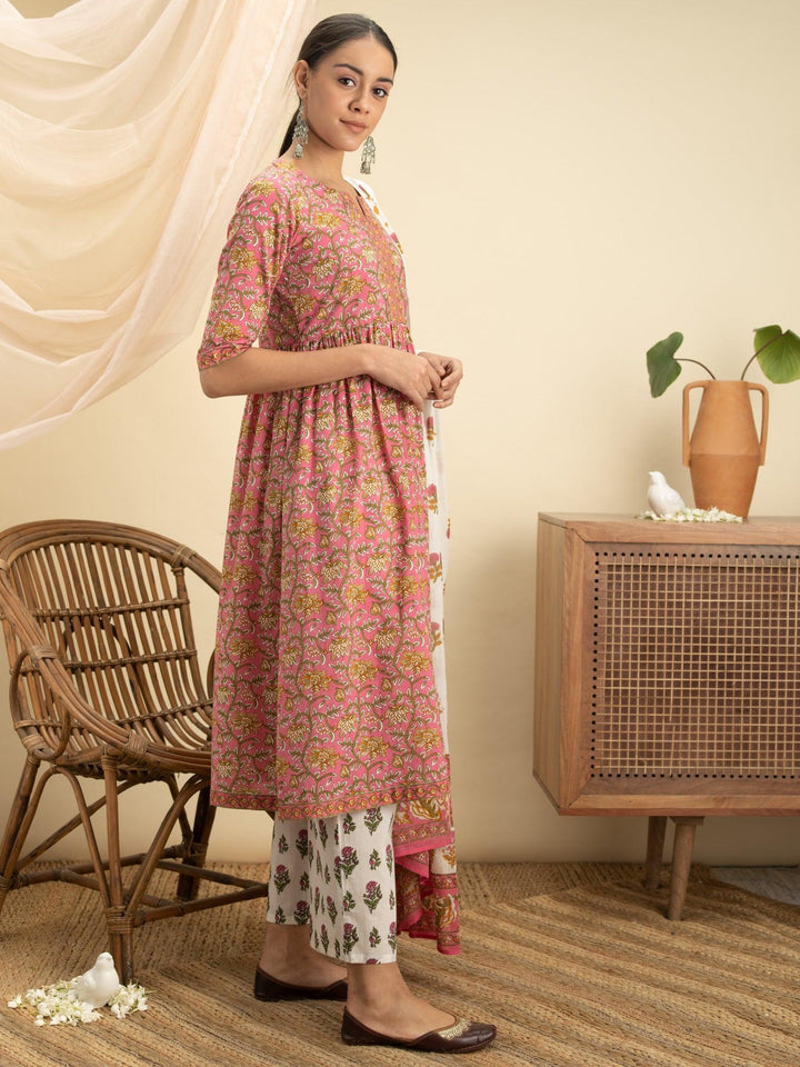 Pink Printed Cotton Suit Set