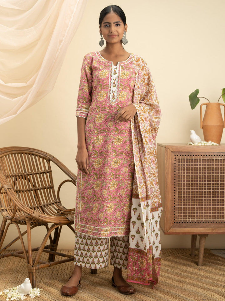 Pink Printed Cotton Suit Set