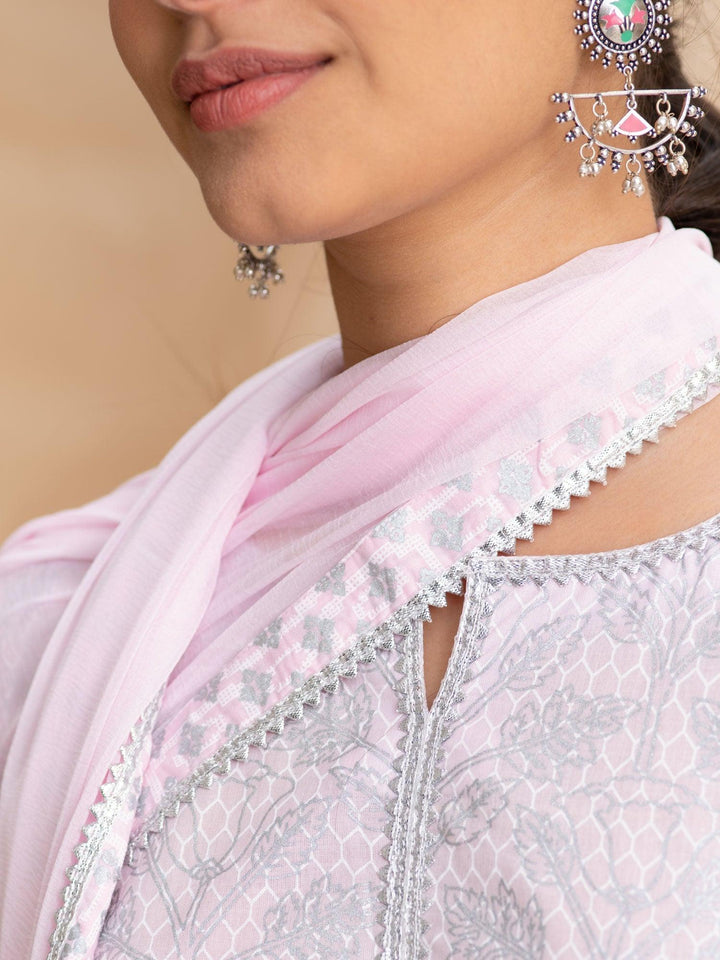 Pink Printed Cotton Suit Set