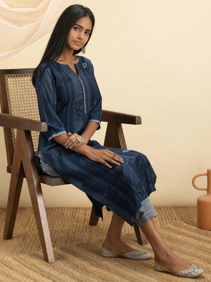 Indigo Printed Rayon Kurta Set