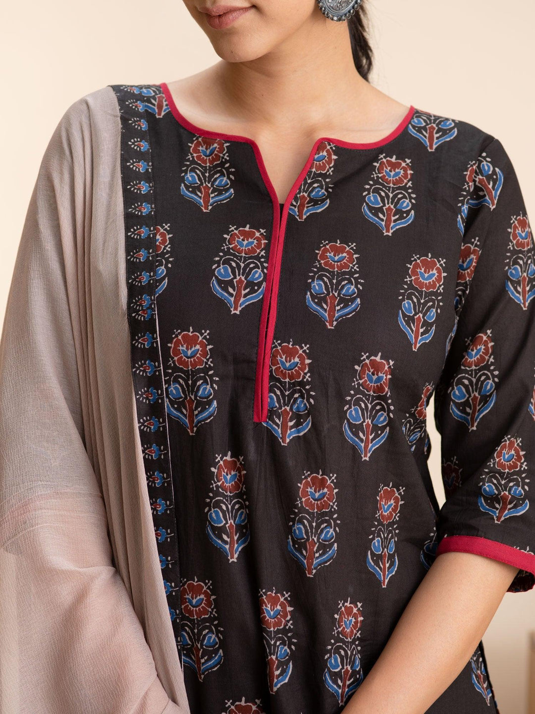 Black Printed Cotton Suit Set - ShopLibas