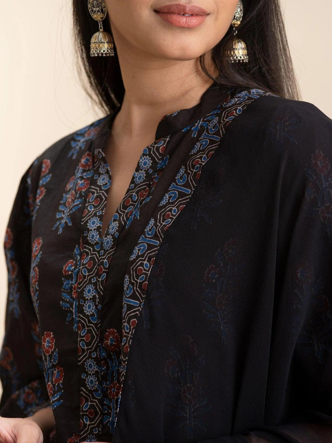 Black Printed Cotton Suit Set - ShopLibas