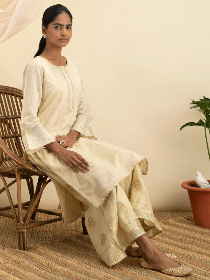Beige Design Chanderi Silk Kurta Set