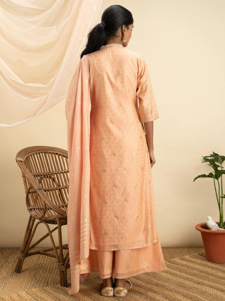 Peach Self Design Chanderi Silk Suit Set