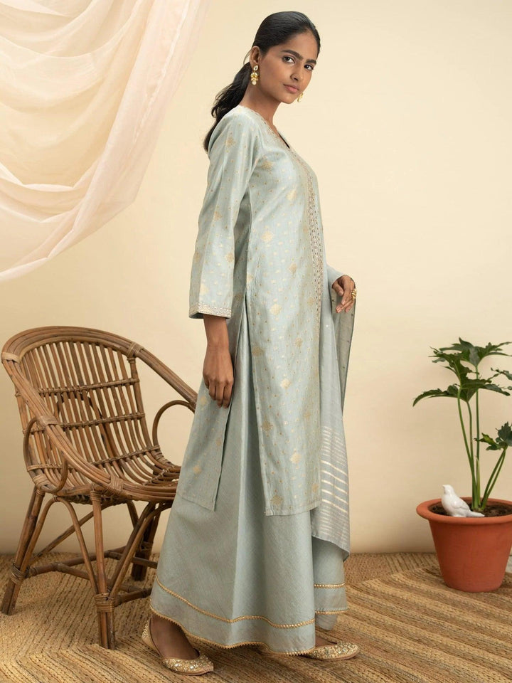 Grey Self Design Chanderi Silk Suit Set