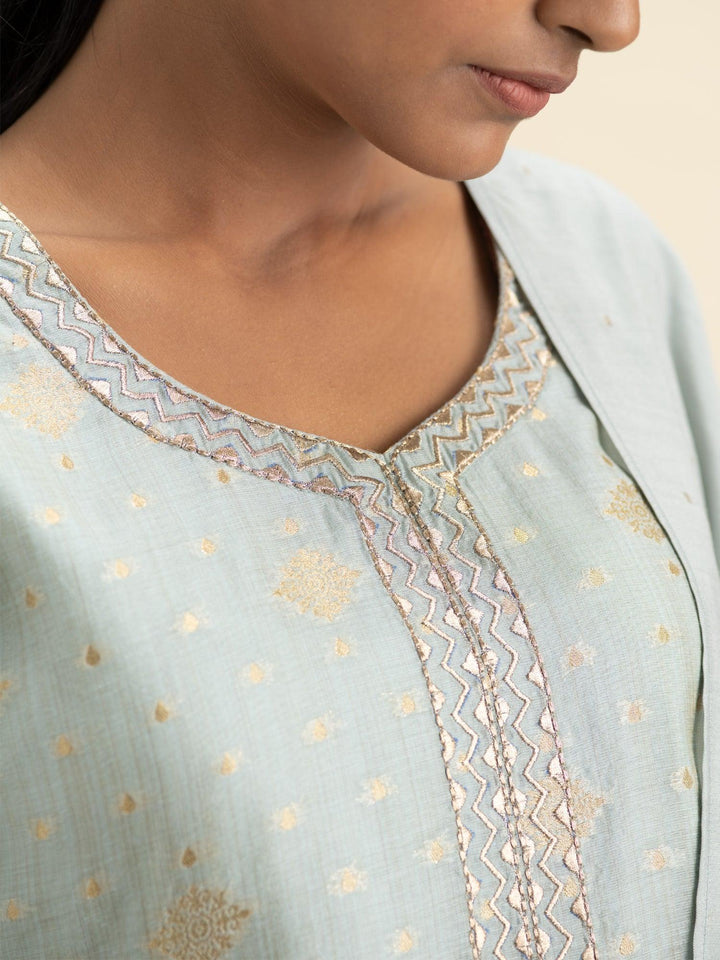 Grey Self Design Chanderi Silk Suit Set