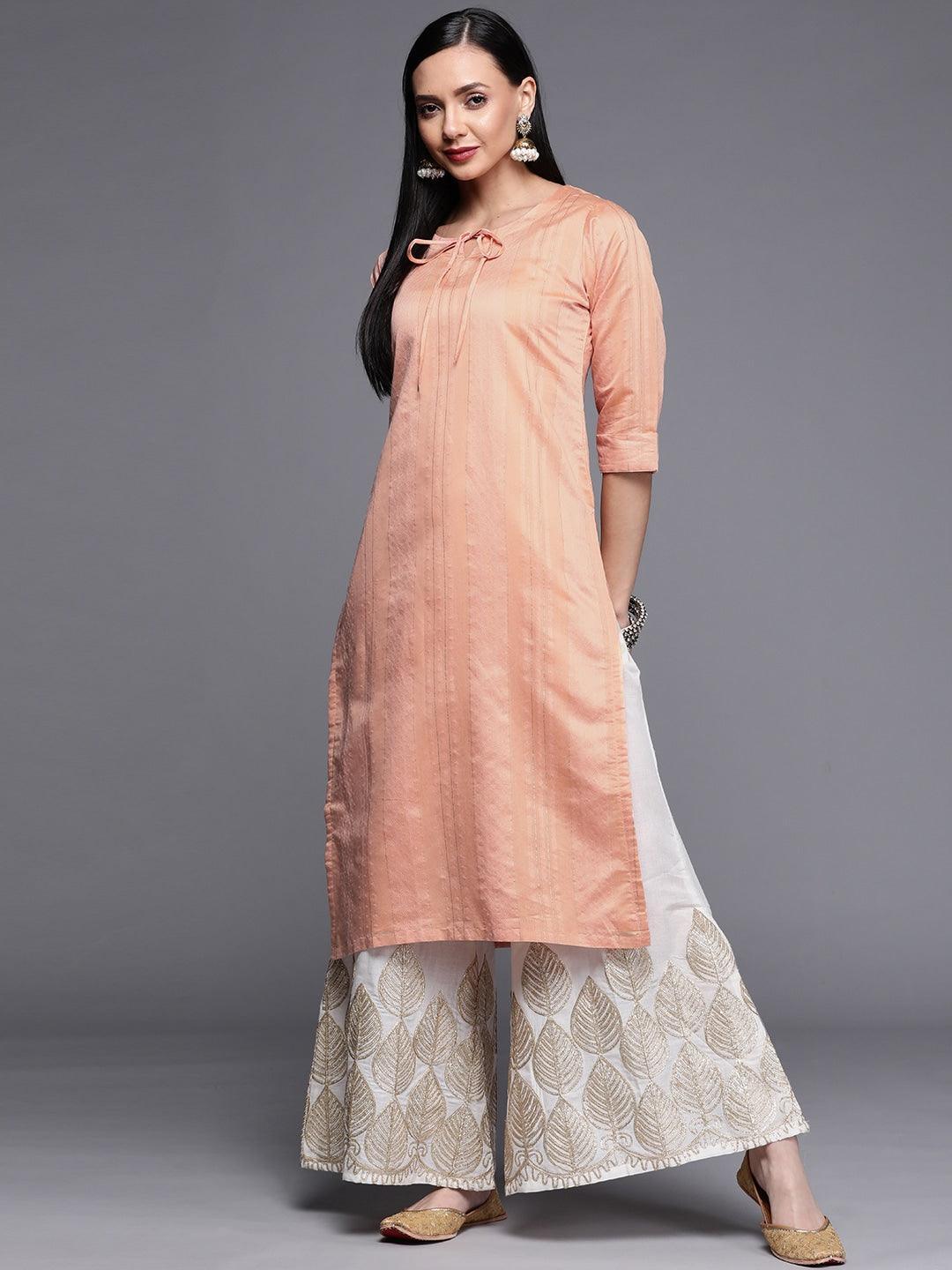 Pink Woven Design Chanderi Silk Kurta - ShopLibas