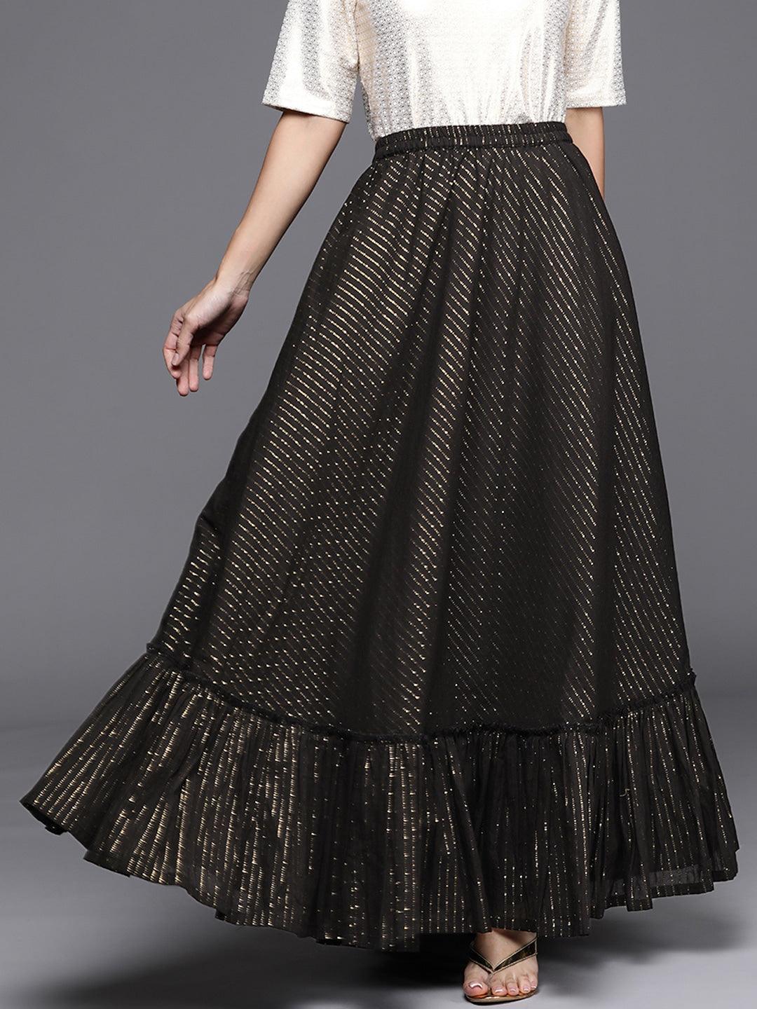 Black Self Design Cotton Skirt - ShopLibas