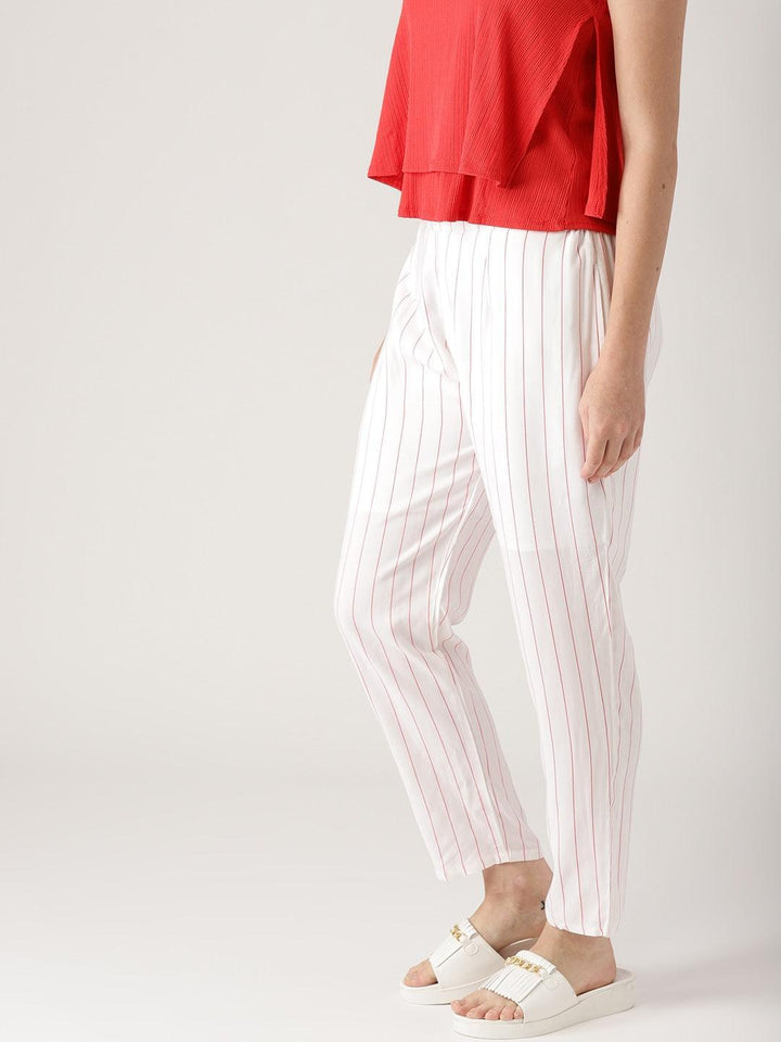 White Striped Rayon Trousers