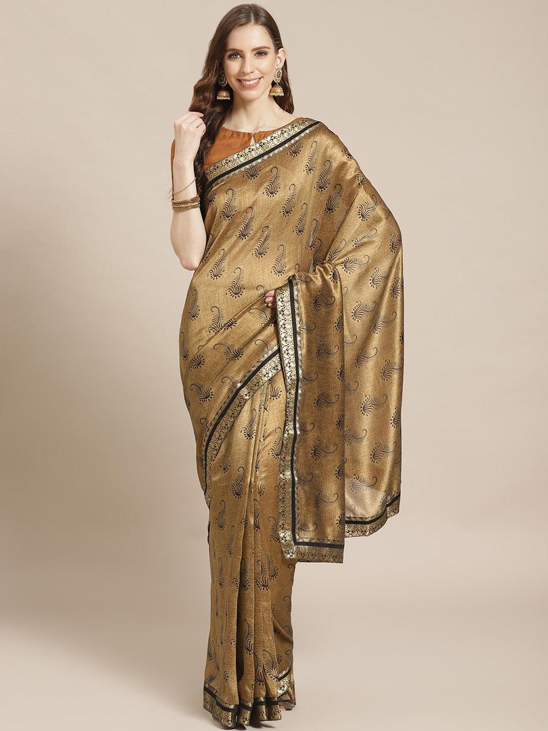 Olive Printed Silk Blend Saree - ShopLibas