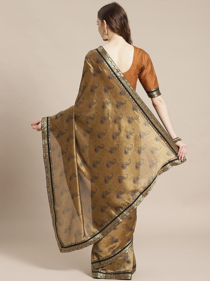 Olive Printed Silk Blend Saree