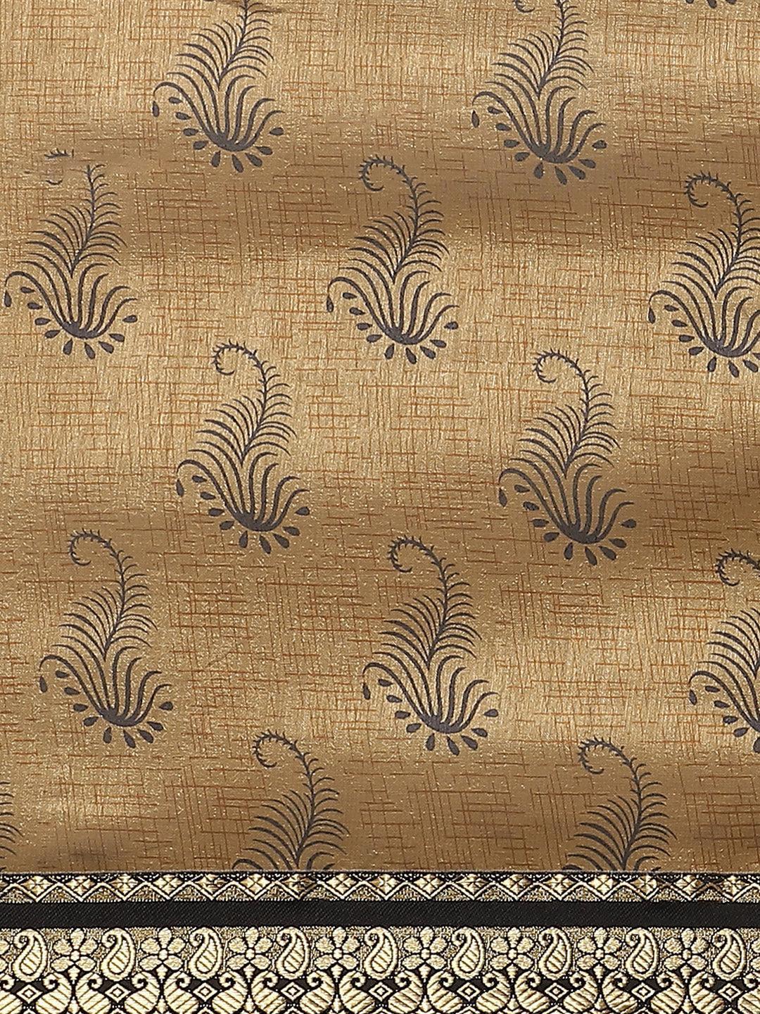 Olive Printed Silk Blend Saree - ShopLibas