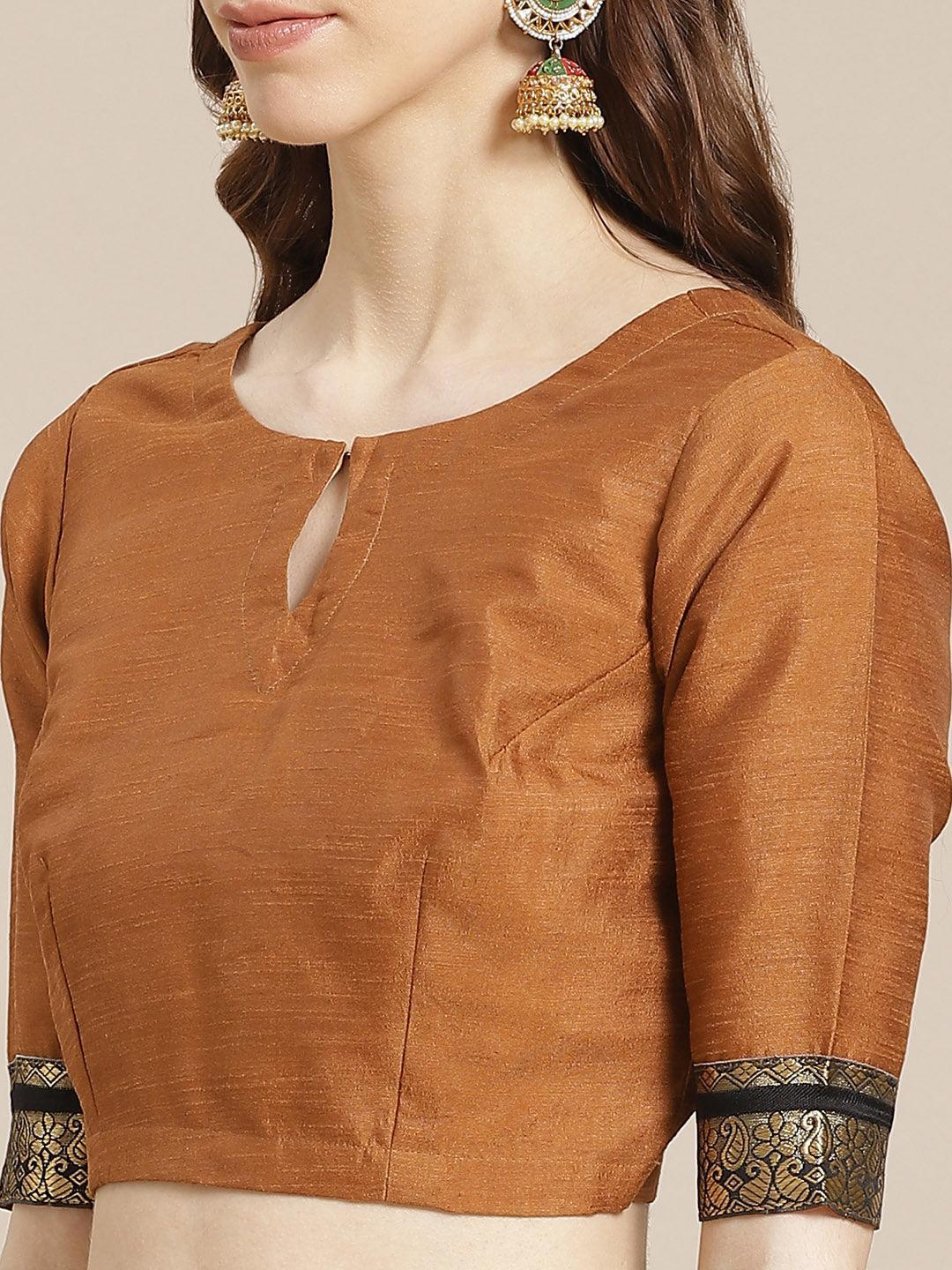 Olive Printed Silk Blend Saree - ShopLibas