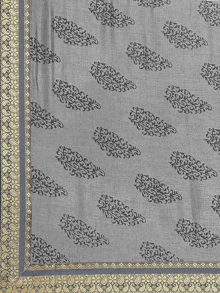 Grey Printed Silk Blend Saree