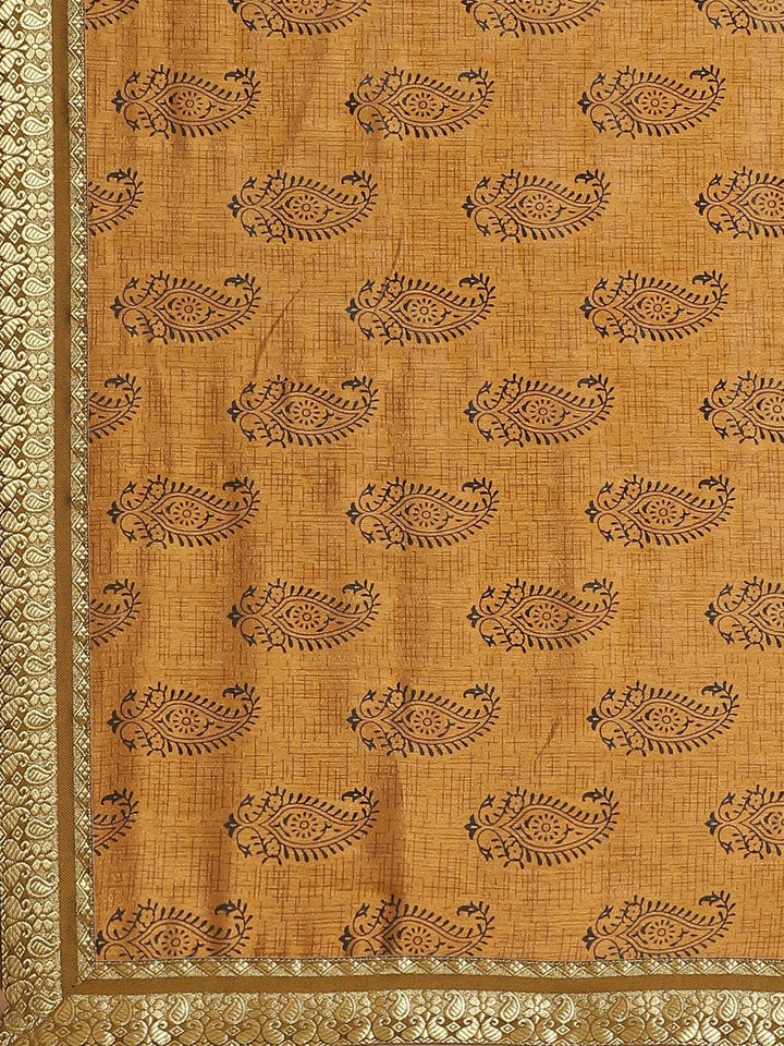 Mustard Printed Silk Blend Saree