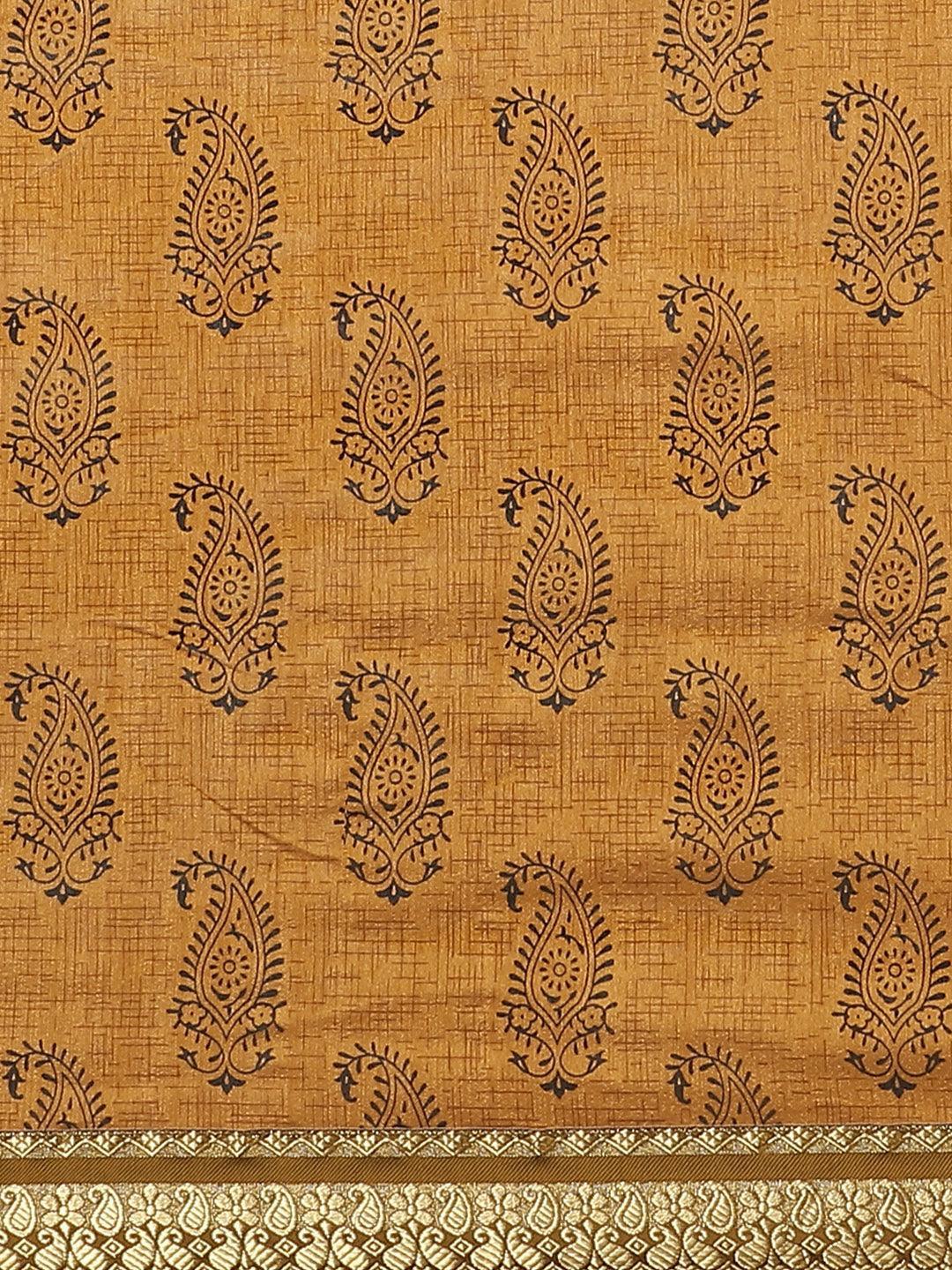 Mustard Printed Silk Blend Saree - ShopLibas