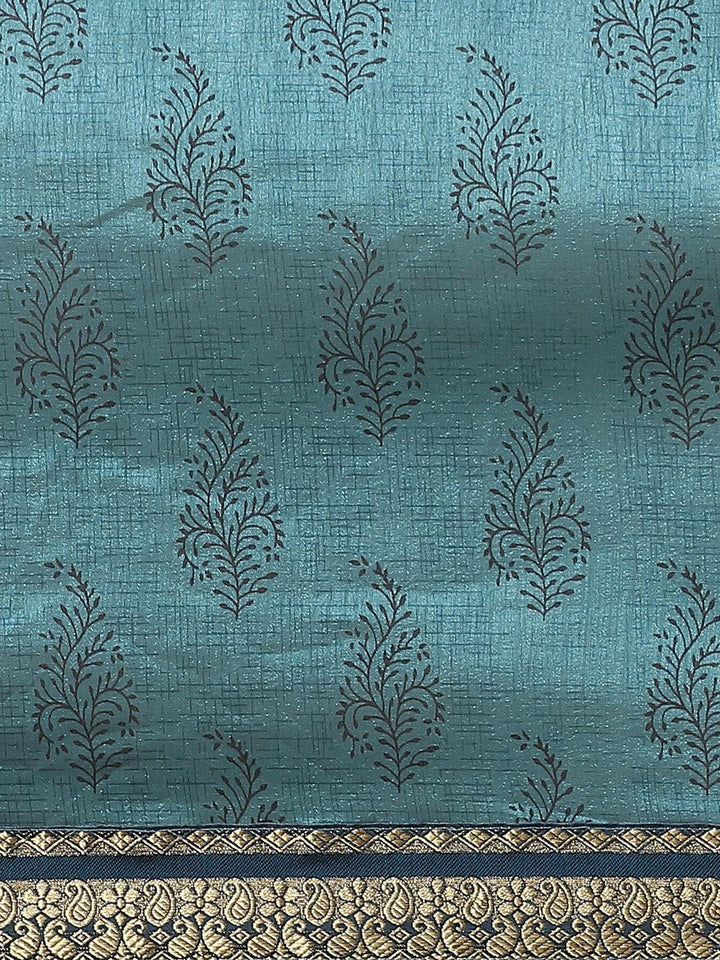 Blue Printed Silk Blend Saree