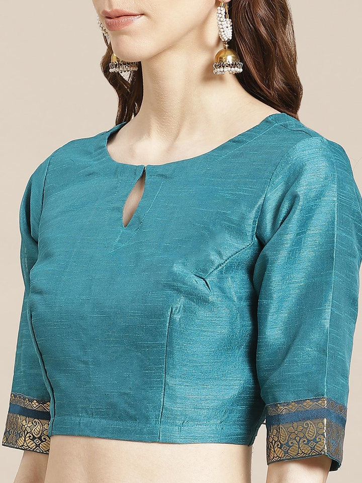 Blue Printed Silk Blend Saree