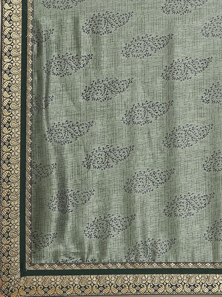 Green Printed Silk Blend Saree