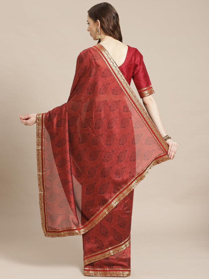 Maroon Printed Silk Blend Saree