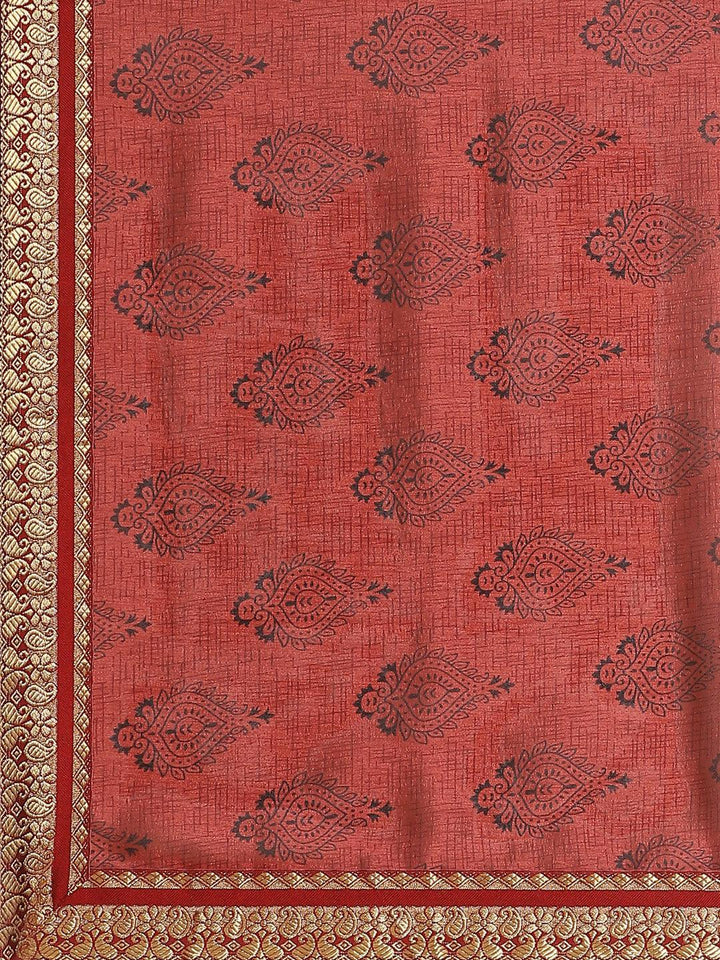 Maroon Printed Silk Blend Saree
