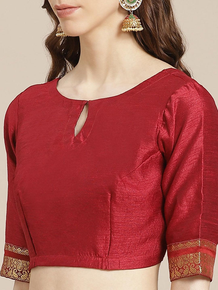 Maroon Printed Silk Blend Saree