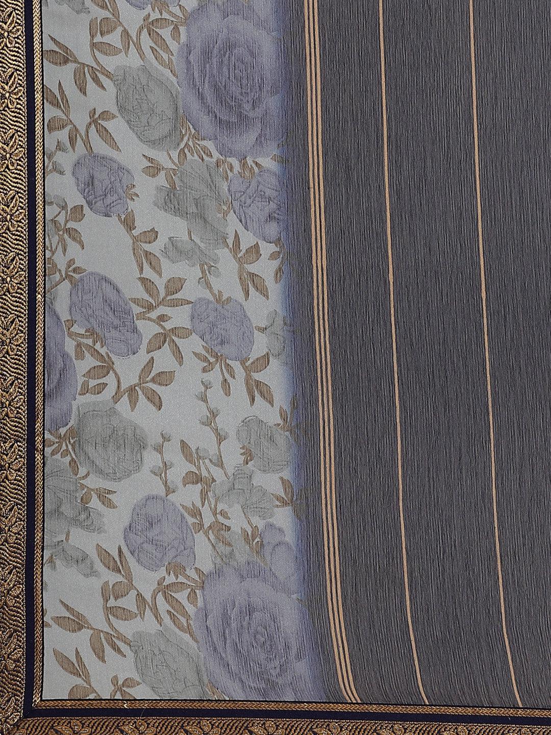 Blue Printed Chiffon Saree - ShopLibas