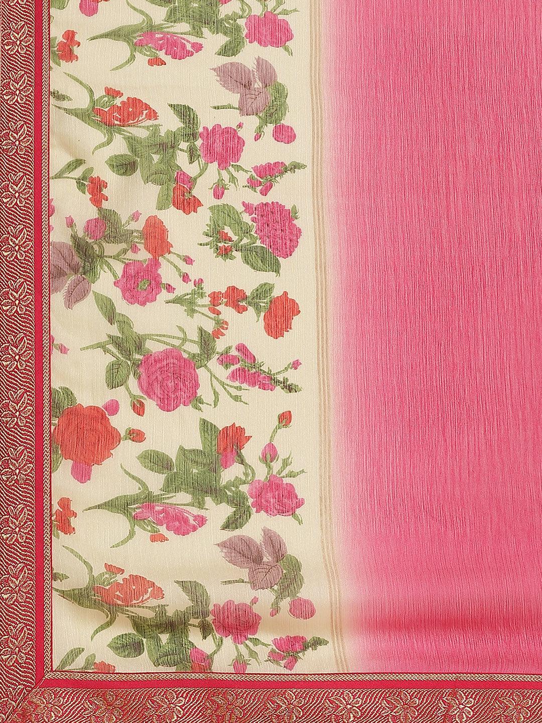 Pink Printed Chiffon Saree - ShopLibas