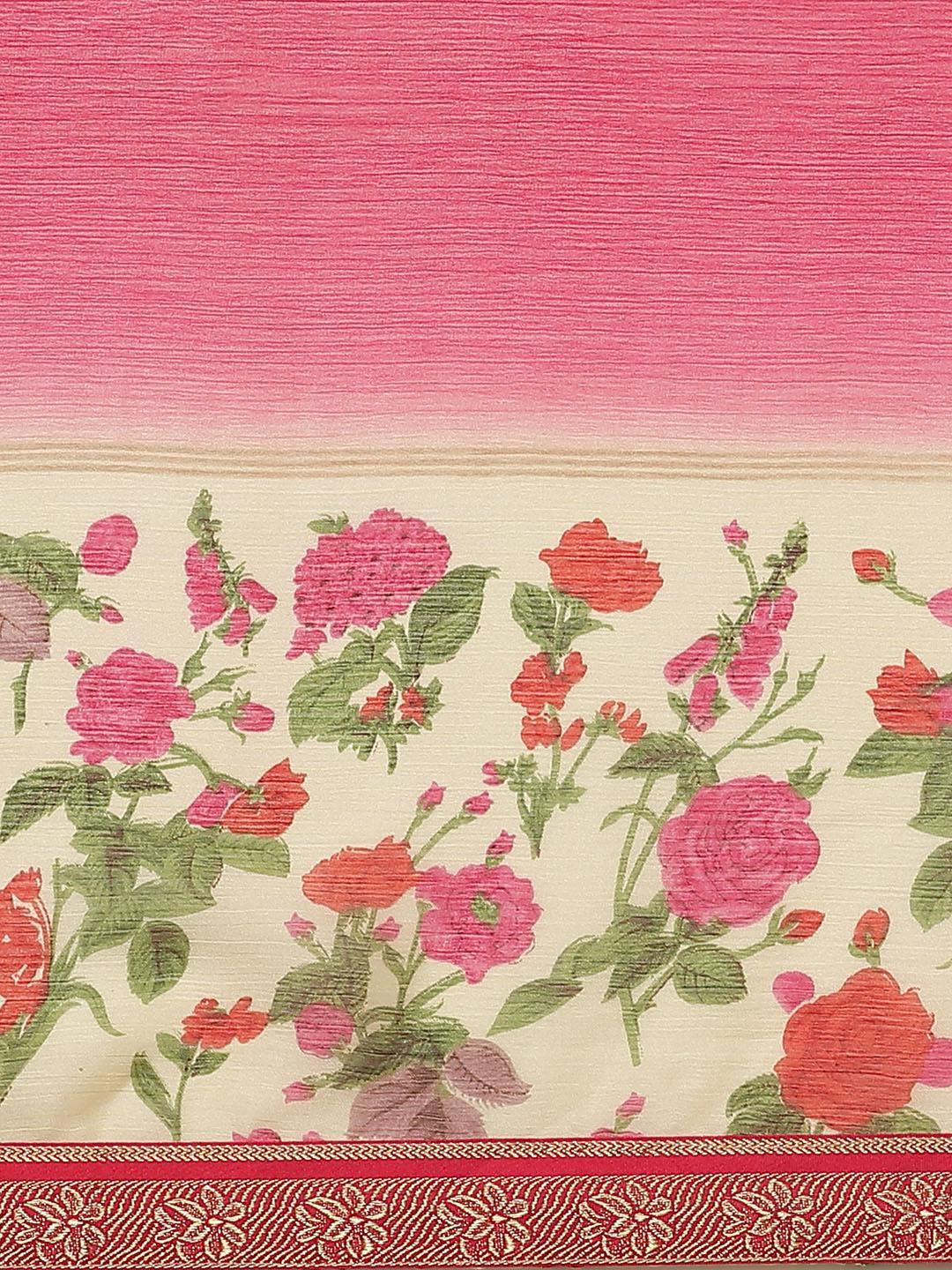 Pink Printed Chiffon Saree - ShopLibas