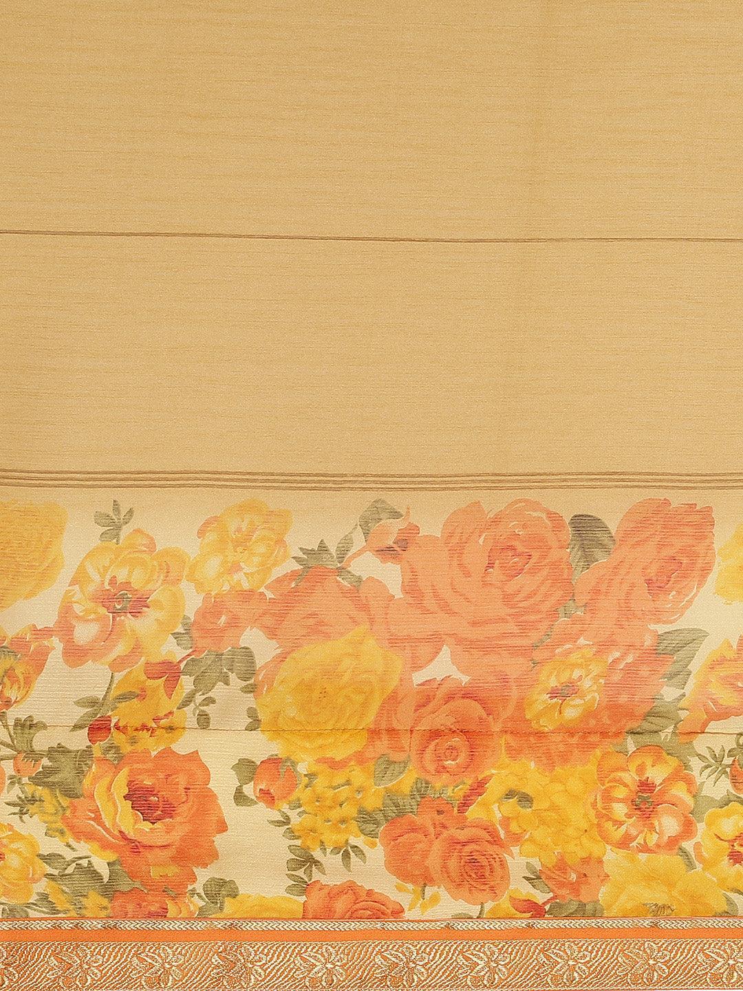 Mustard Printed Chiffon Saree - ShopLibas