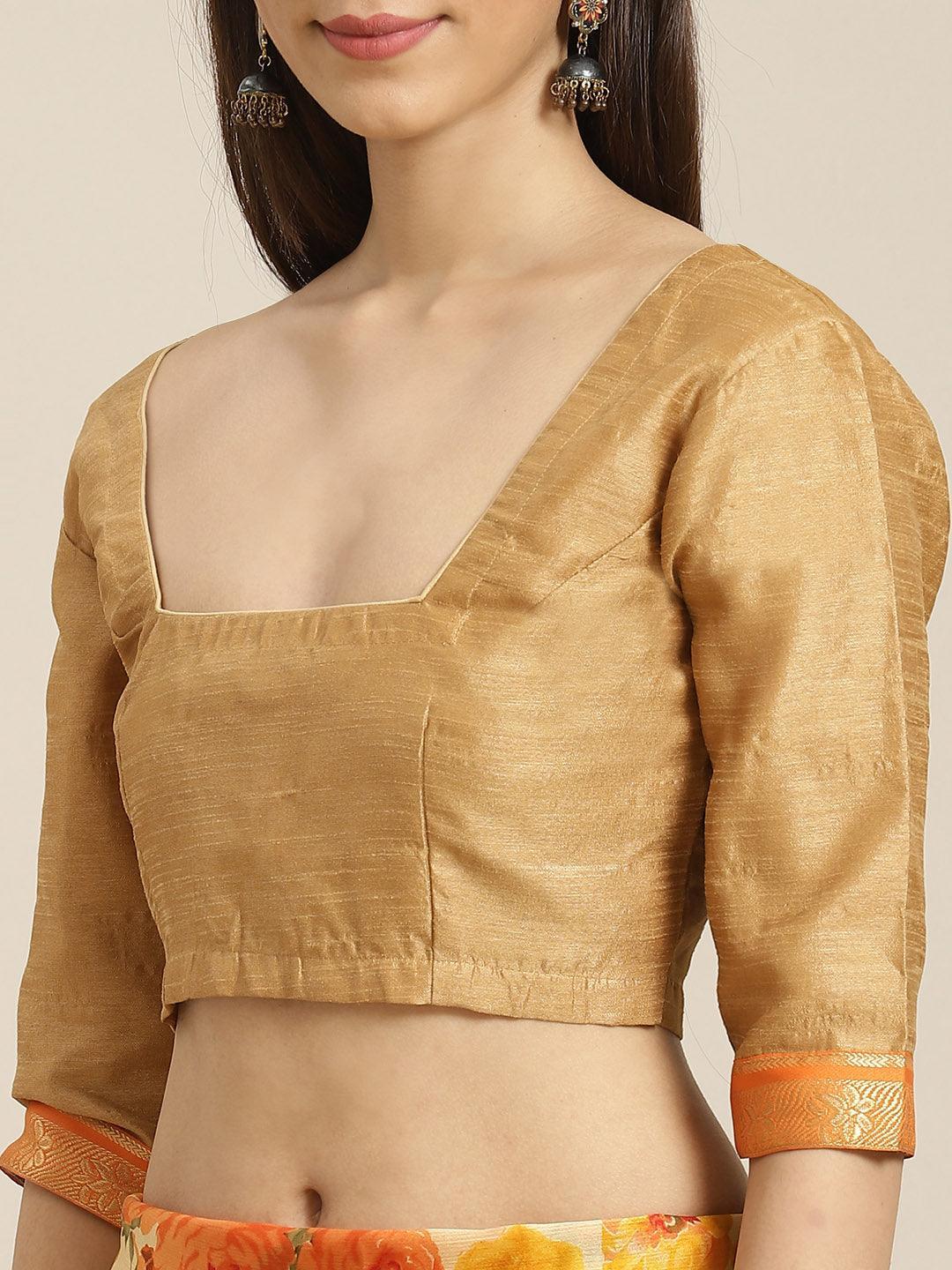 Mustard Printed Chiffon Saree - ShopLibas